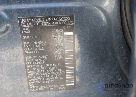 2015 Nissan Rogue S из США, поврежденный, VIN KNMAT2MT2FP587975